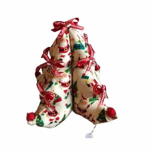 Handmade Fabric Holiday Tree Santa 12” Tall
